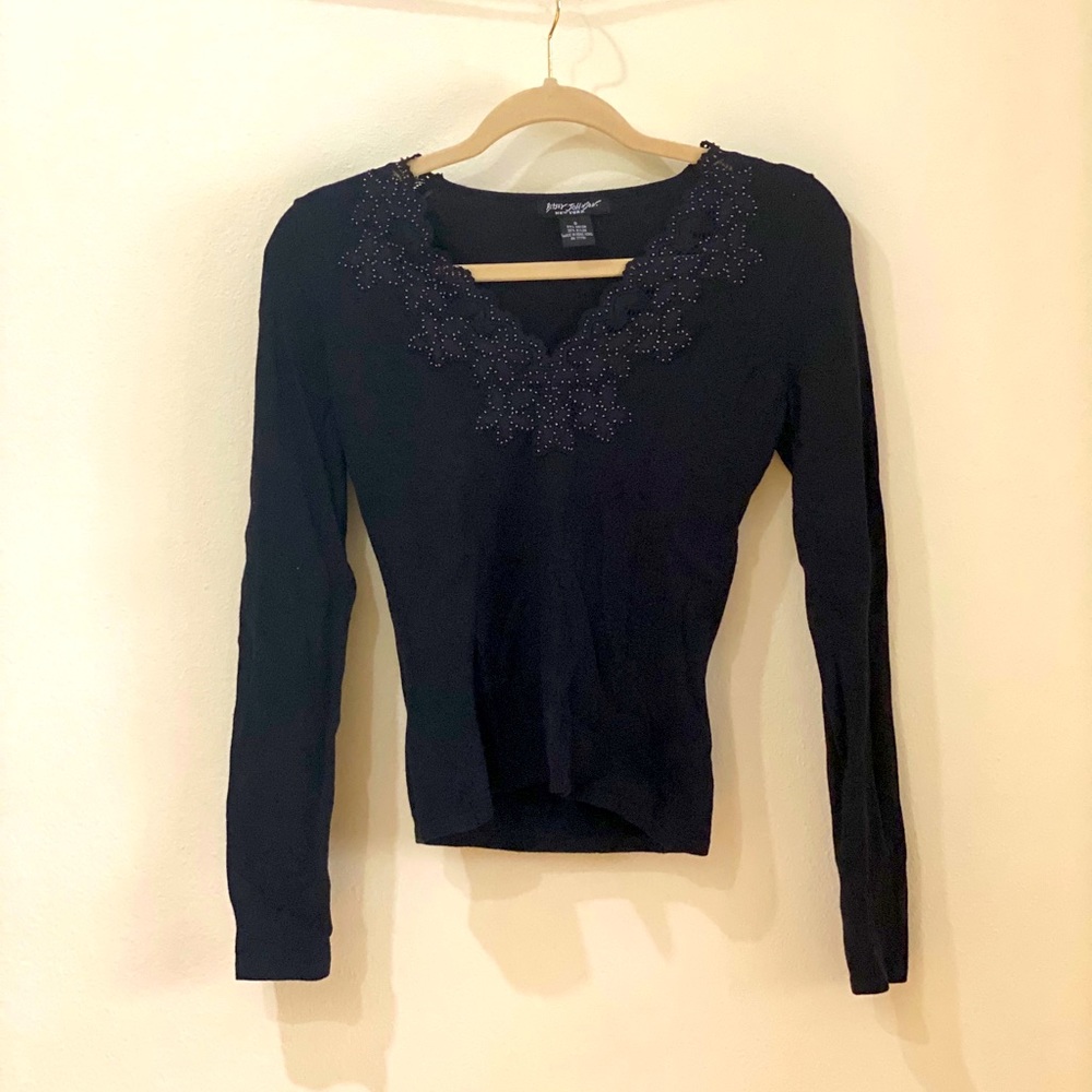 Betsey Johnson Black Sweater With Red Beading